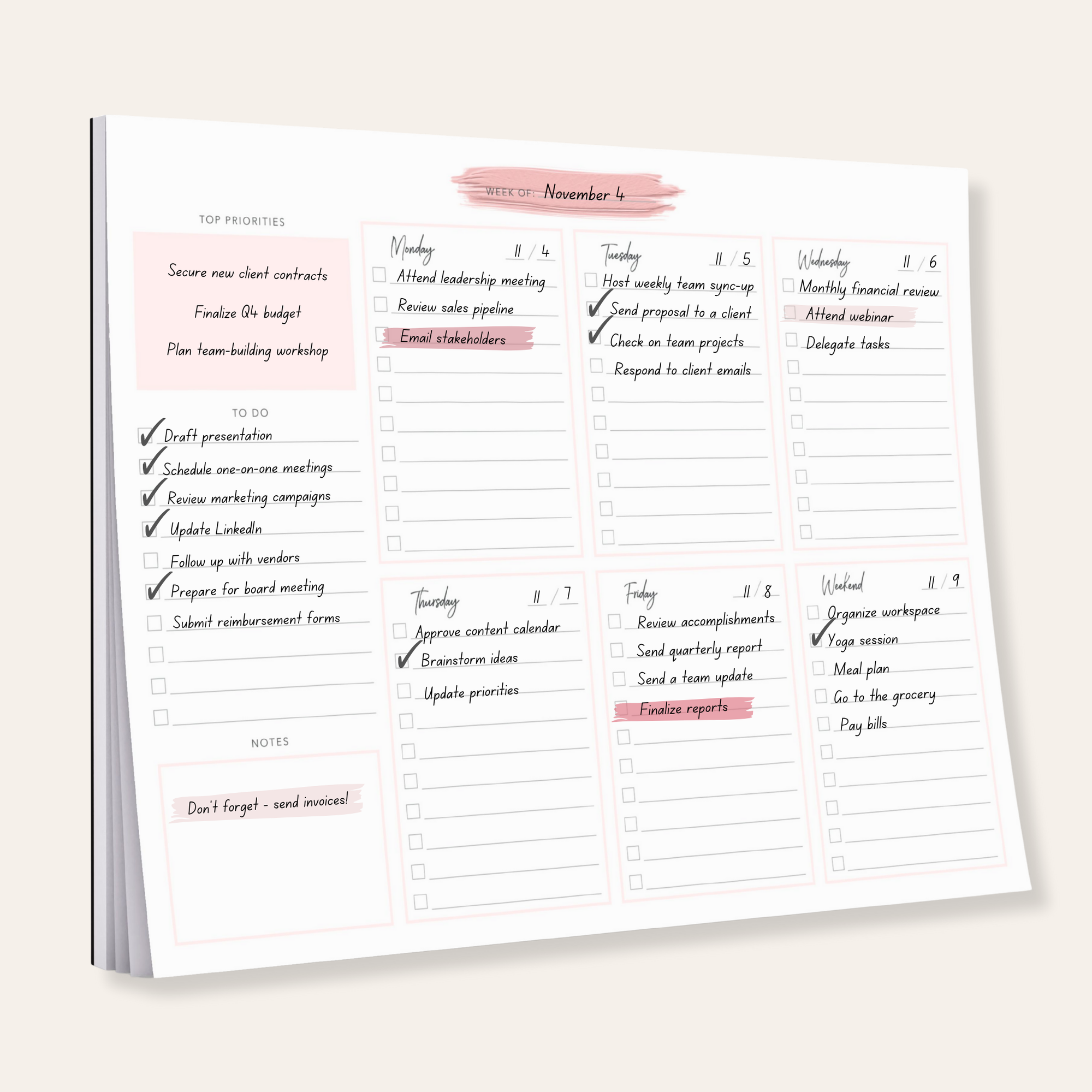 Weekly Planner Notepad