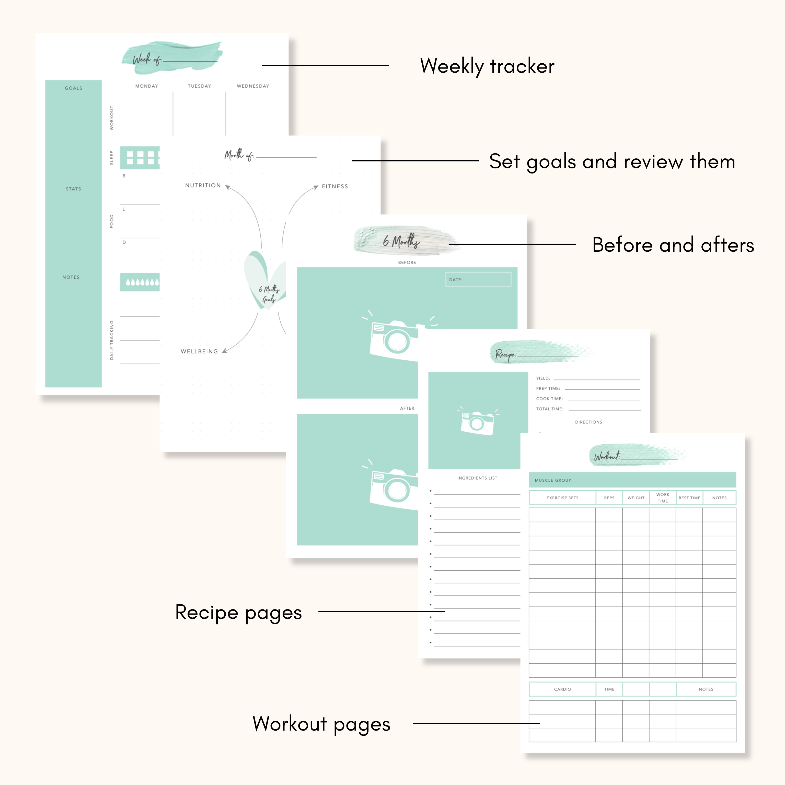 Food & Fitness Journal for Women - Meal & Workout Tracker For Weightloss